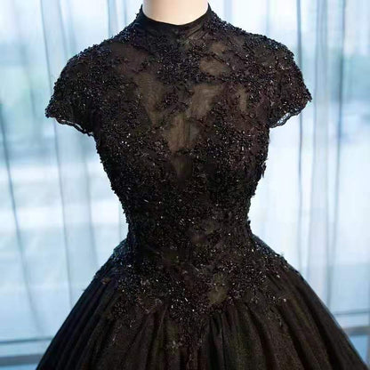 Black Lace High Neck Tutu Skirt Costume Dress