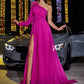 Flower Stitching One-shoulder Long Sleeve Big Hem Tassel Evening Dress