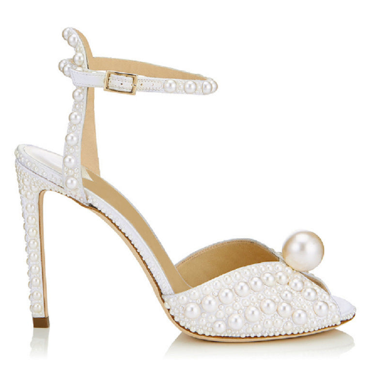 Miz-Pearls Banquet Fish Mouth Wedding Stiletto Heels