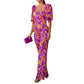 Printed V-neck Lantern Sleeve Jumpsuit