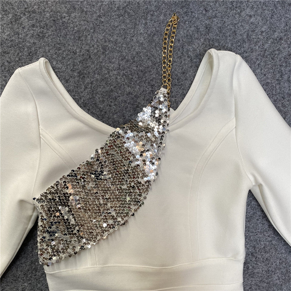 Women's Elegant Sequin Long Sleeve Bandage Dress