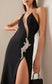 Contrast Sequin High Slit Mesh Stitched Dress