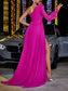 Flower Stitching One-shoulder Long Sleeve Big Hem Tassel Evening Dress