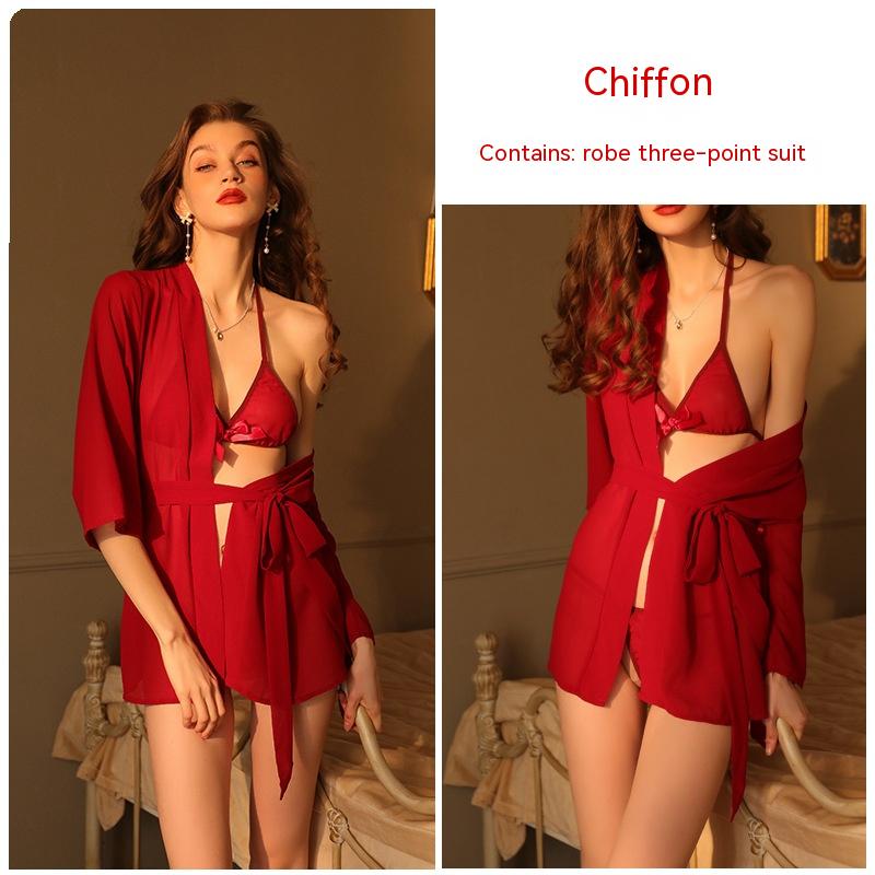 Chiffon Outer Robe Three Point Underwear Set