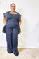 Plus Size Wide Leg Pant with Drawstring Mini Kimono 2-piece Set