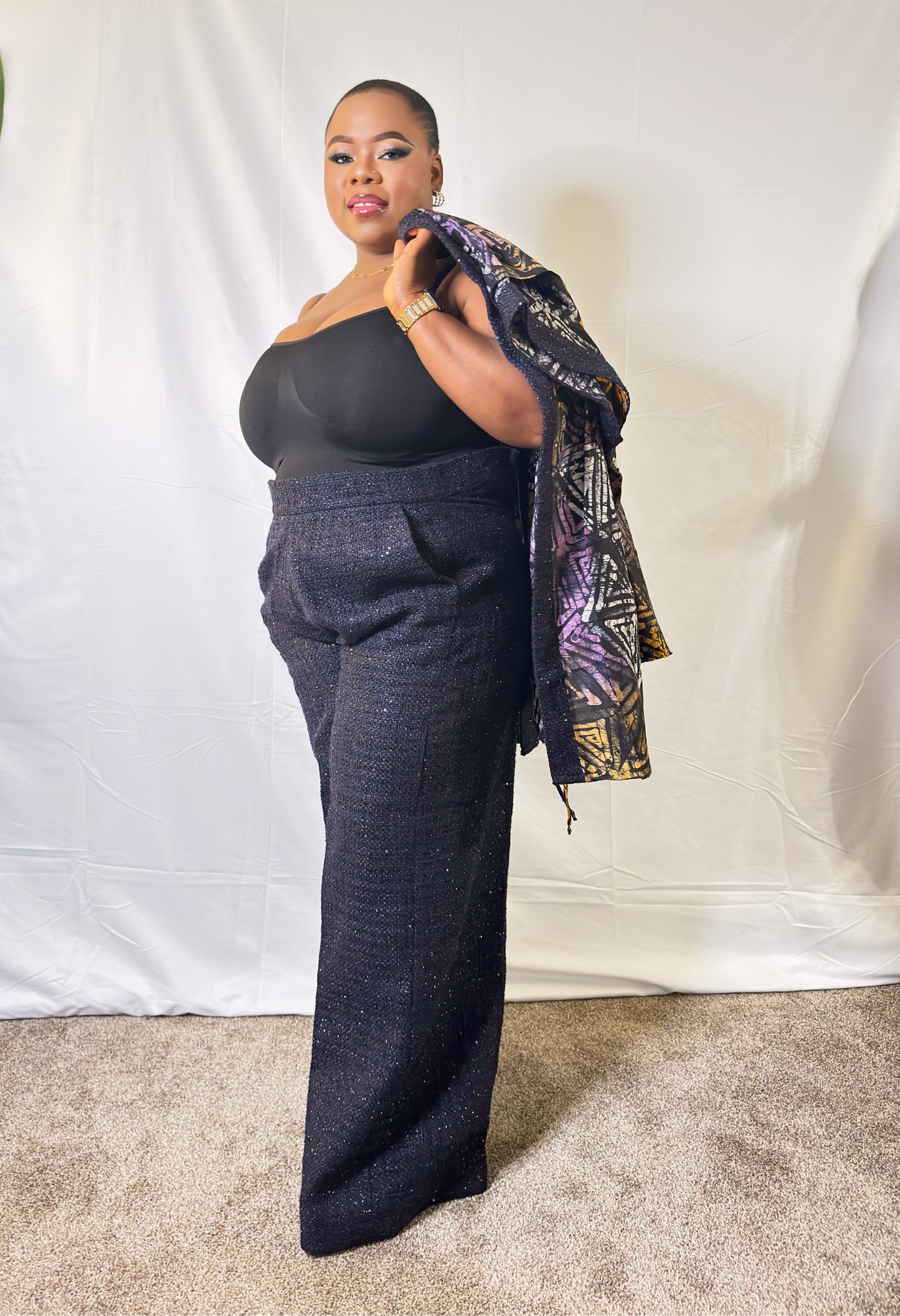 Plus Size Wide Leg Pant with Drawstring Mini Kimono 2-piece Set