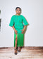 African Styled Beaded Straight, Inner-cut Sleeve with Patchwork Fringe Midi Dress with Side-pocket