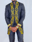 African Detailed 2-piece Gold Embroidery Suit Set with Beaded Sleeve