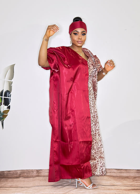 2-Shades Silk Agbada BUBU with Scarf