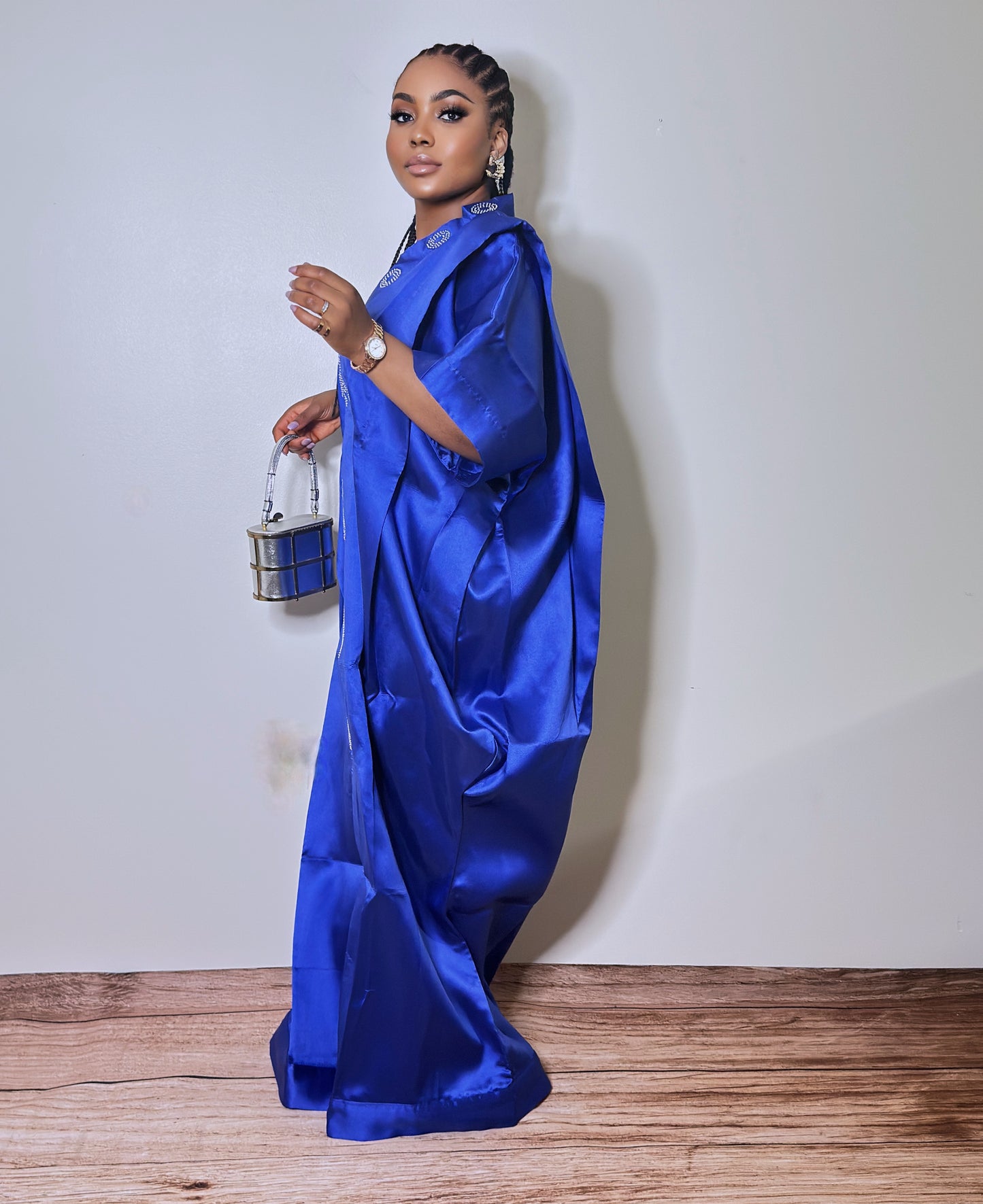 Mid-slit Hard Satin Front Beaded Agbada Bubu