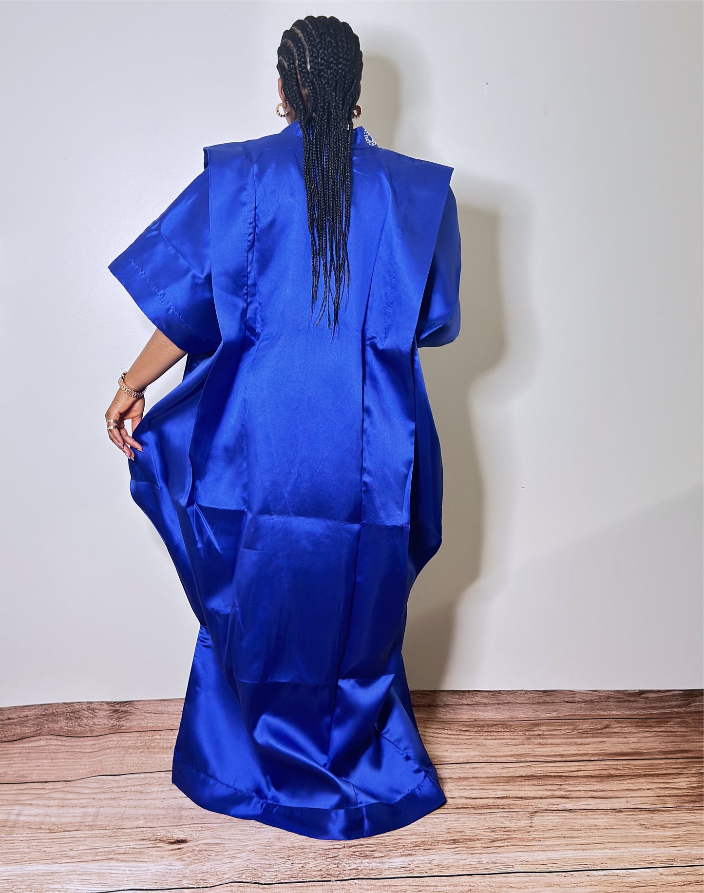 Mid-slit Hard Satin Front Beaded Agbada Bubu