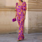 Printed V-neck Lantern Sleeve Jumpsuit