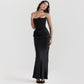 Fishbone Bandeau Slim-fit Backless Velvet Evening Gown