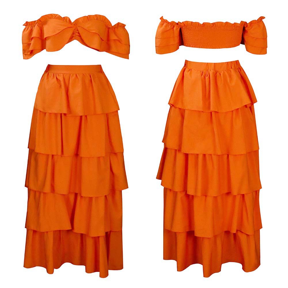 Women's Tube Top Ruffle Skirt Two Piece Set