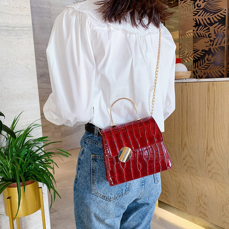 Solid Color Pu Stone Embossed Flap Handbag