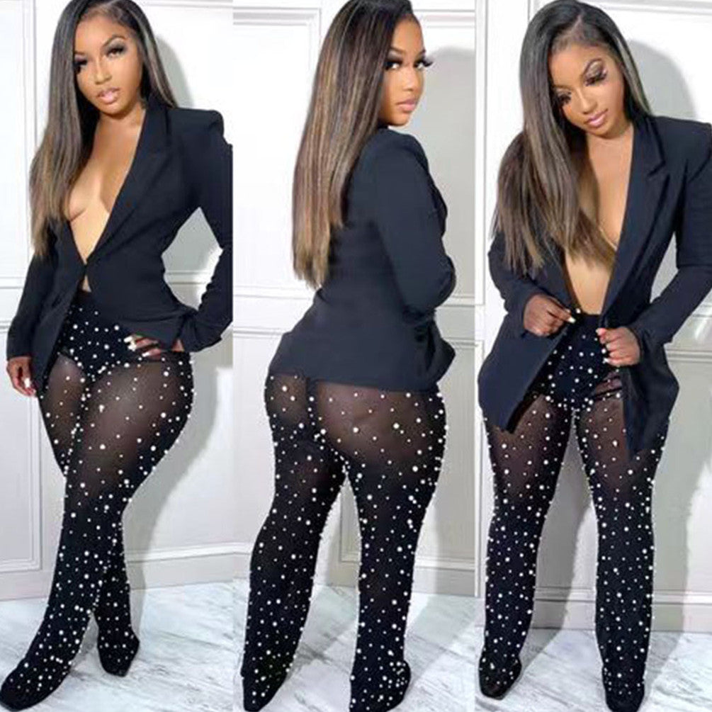 Women's Fashion Suit Mesh Beaded Set