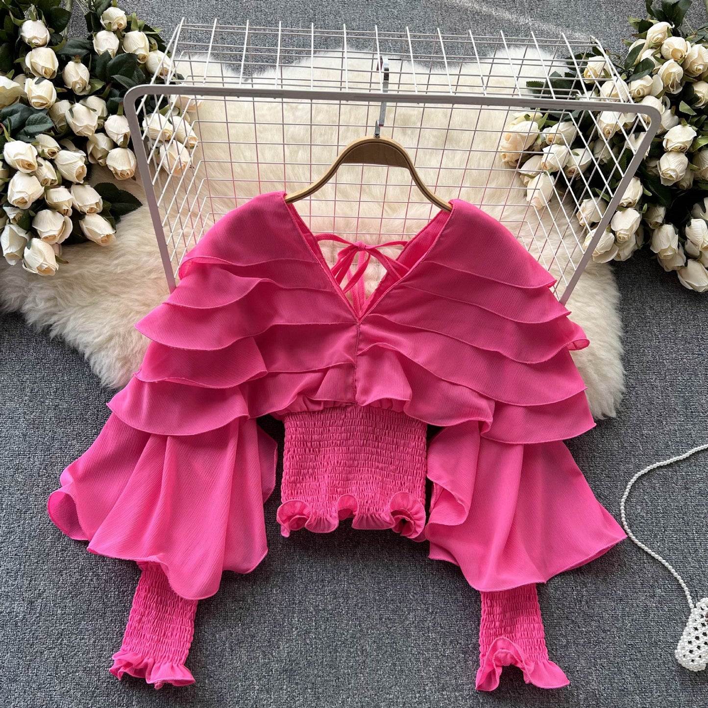 Cute Long Sleeve Ruffled Edge Top