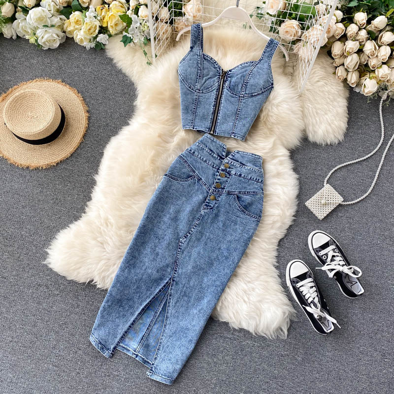 Camisole High Waist Denim Skirt