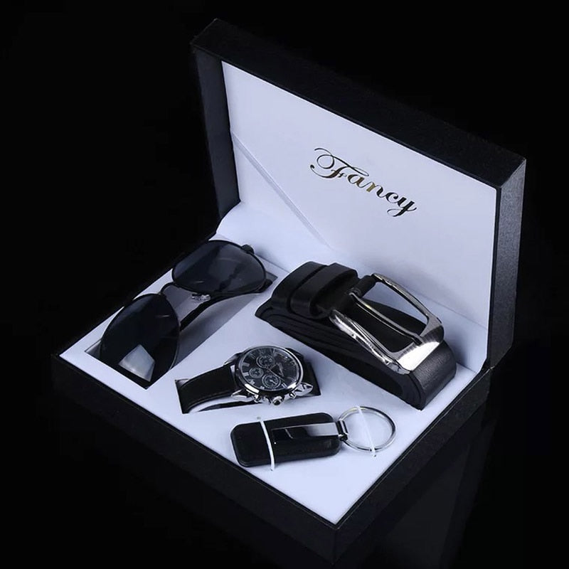 Men belt glasses watch set