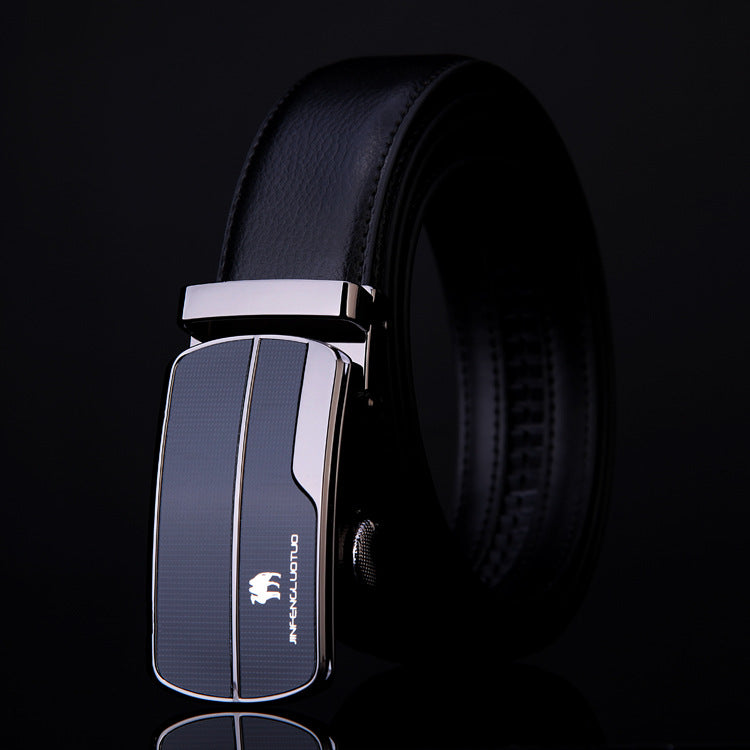 Leather business belt with automatic buckle