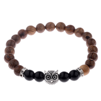 Owl Frosted Stone Lifeline Wood Grain Bracelet