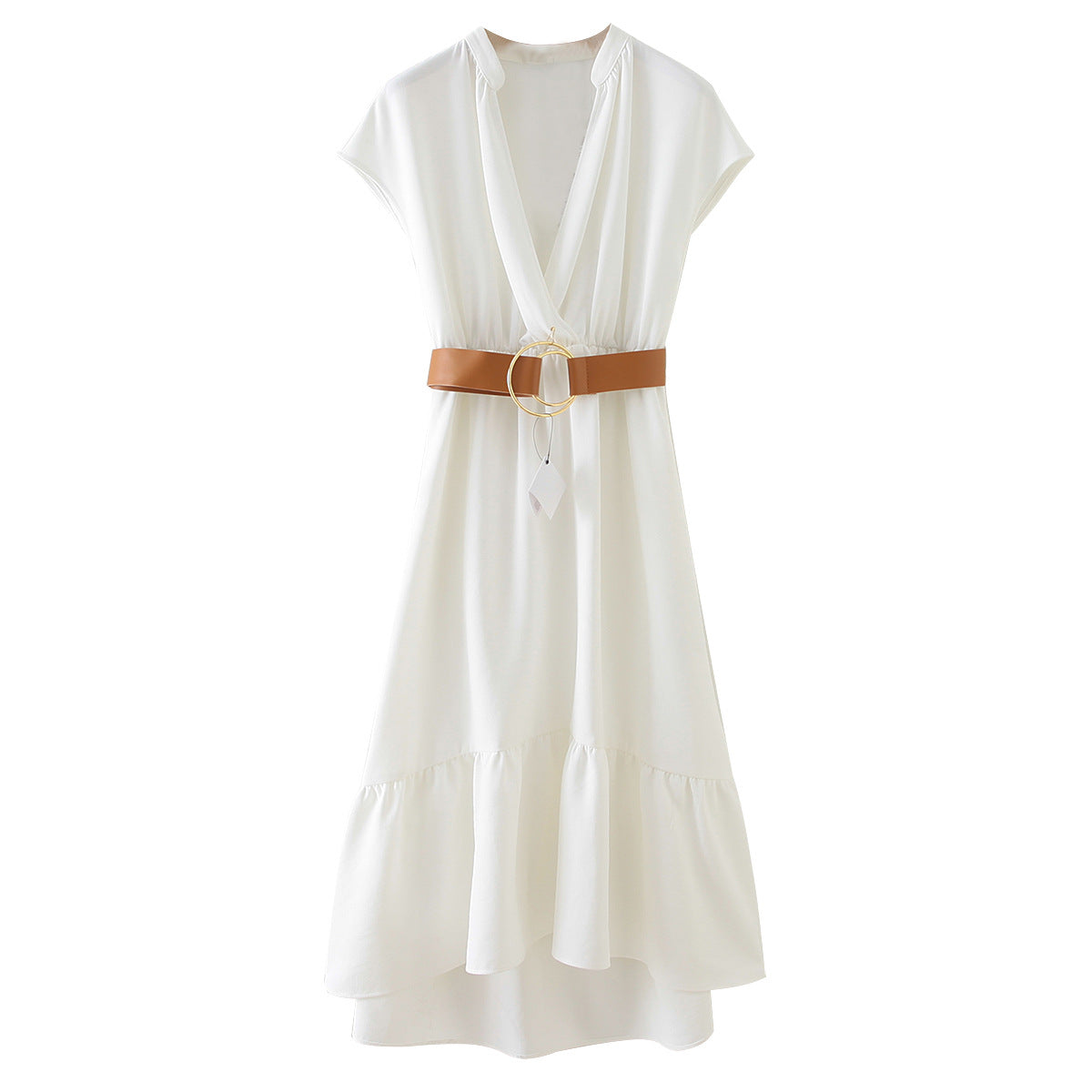 Summer V-neck with Belt Accessory Dress