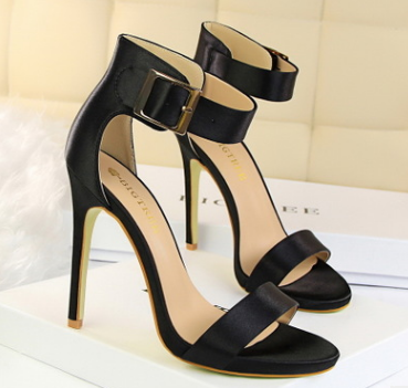 Satin sexy stiletto high heels with buckled sandals