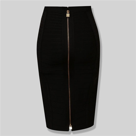 Solid color zipper bandage skirt