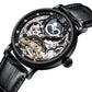 New KINYUED Genuine Automatic Leather Hollow Mechanical Watches Travel-time