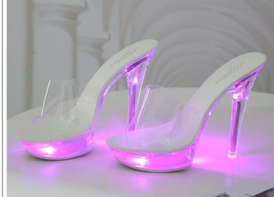 Glass Heel Luminous Women Slippers