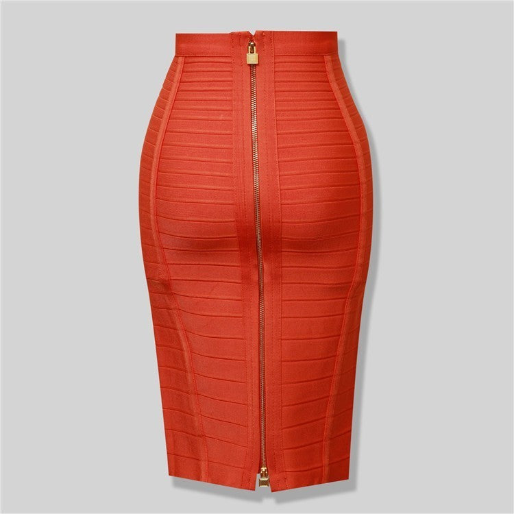 Solid color zipper bandage skirt