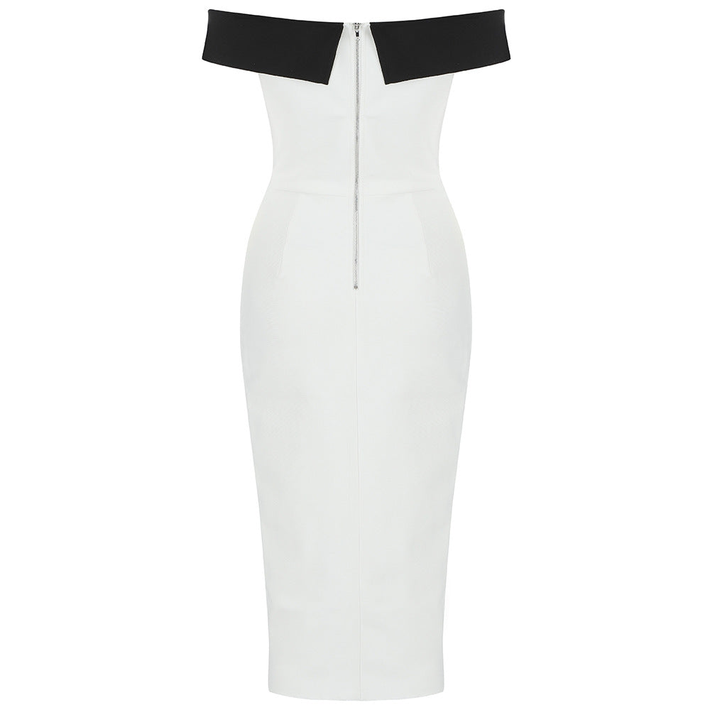 Black And White Slit Long Bow Party Dress