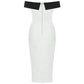 Black And White Slit Long Bow Party Dress