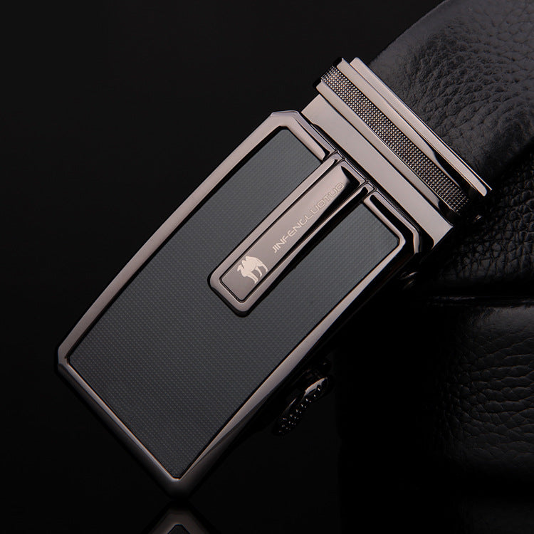 Leather business belt with automatic buckle