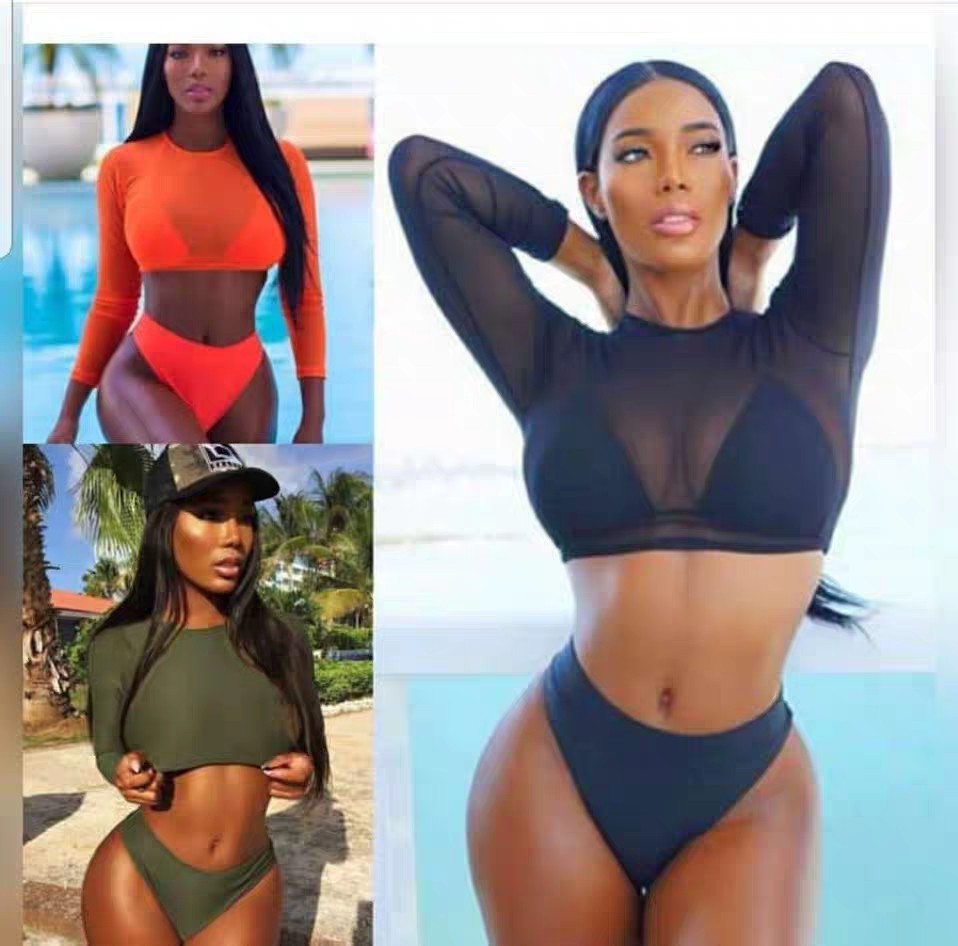 Long Sleeve Mesh Bikini Three Piece Set