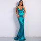 V-neck Solid Color Sling Backless Evening Dress