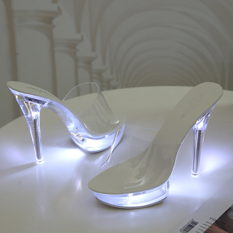 Glass Heel Luminous Women Slippers