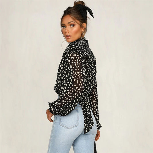 Printed tie long sleeve top