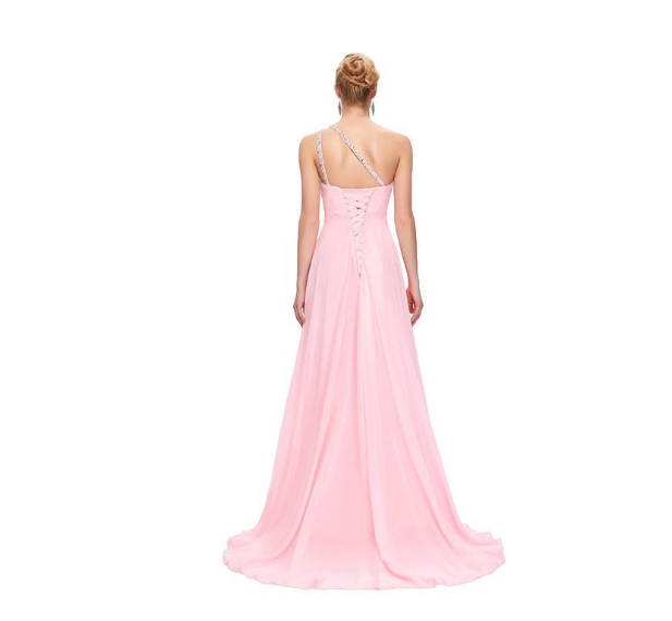 One-shoulder beaded bride bridesmaid dress