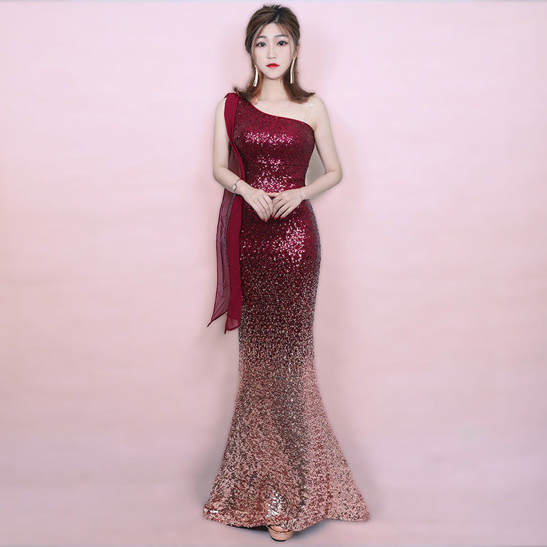 One Shoulder Party Dress Long