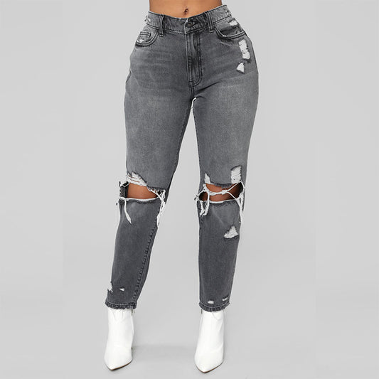 Ripped fashion Jeans-High Waist skinny pencil Denim sexy slim fit