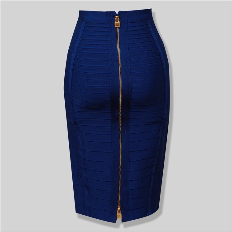 Solid color zipper bandage skirt