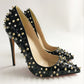 Black Patent Leather Rivet High Heels Female Pointed Stiletto