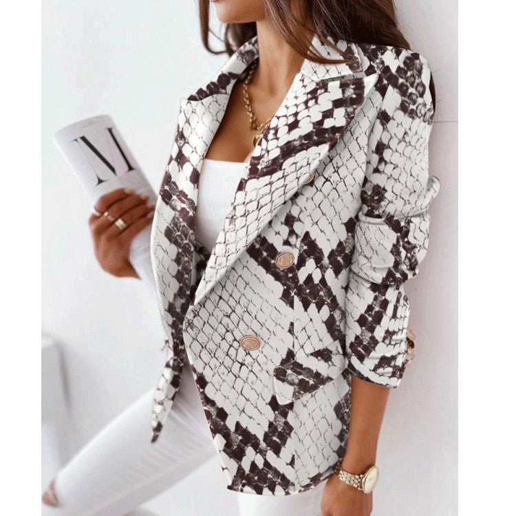 Double-Breasted Fashion Print Blazer