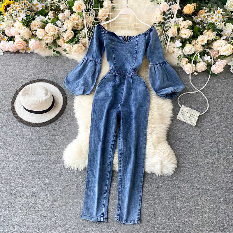 Sexy One-Line Neck Puff Sleeve Jumpsuit