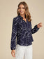 Ladies Notched Neck Print Long-sleeved Simple Style Top