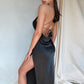 Satin Backless Split V-Neck Dress