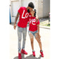 Trendy Round Neck Casual Printing Couple T-shirt