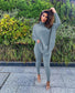 Casual Solid Color Bat-sleeve Split Top Trousers Two-piece Suit