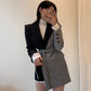 Retro Lapel Lattice Splicing Design Feels Irregular Band Waist Thin Suit